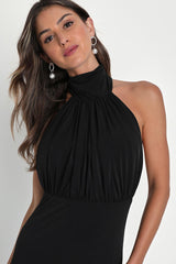 Romantic Chance Black Halter Backless Mermaid Maxi Dress