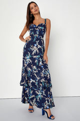 Stunning Sweetness Navy Blue Floral Burnout Maxi Dress
