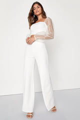 Sheerly Sultry Ivory Organza Balloon Sleeve Two-Piece Jumpsuit