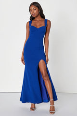 Commotion-Worthy Royal Blue Bustier Backless Maxi Dress