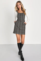 Plaid to Be Yours Black and White Plaid Pinafore Mini Dress