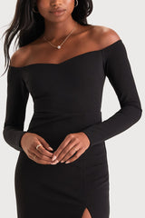 Classic Allure Black Off-the-Shoulder Long Sleeve Maxi Dress
