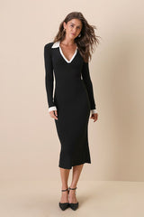 Successful Sophistication Black Color Block Midi Sweater Dress