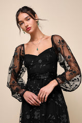 Darling Charisma Black Mesh Embroidered Midi Dress