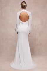 Graceful Love White Long Sleeve Backless Mermaid Maxi Dress