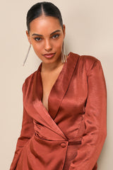 Elevated Persona Bronze Satin Collared Skort Romper