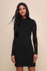 Lace Up Your Sleeve Black Lace Long Sleeve Bodycon Dress