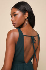 Mesmerizing Essence Emerald Pleated Backless Tiered Maxi Dress
