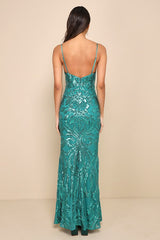 Made for Magic Teal Green Sequin Mermaid Maxi Dress