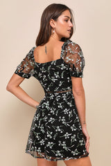 Radiant Love Black Embroidered Skater Dress