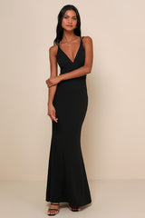 All this Allure Black Strappy Backless Mermaid Maxi Dress