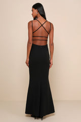 All this Allure Black Strappy Backless Mermaid Maxi Dress
