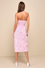 Elevated Sensation Blush Pink 3D Floral Embroidered Midi Dress