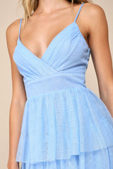 Rule the Runway Light Blue Tulle Surplice Tiered Maxi Dress