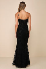 Sultry Direction Black Floral Lace Sheer Bustier Maxi Dress