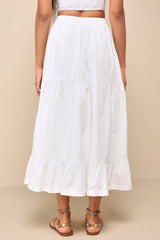 Daytime Perfection White Cotton Tiered Midi Skirt