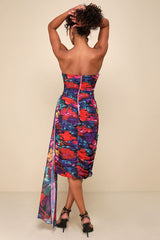 Uncommon Aesthetic Black Floral Strapless Bodycon Midi Dress