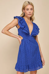 Blissful Sunshine Royal Blue Eyelet Backless Mini Dress