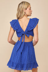 Blissful Sunshine Royal Blue Eyelet Backless Mini Dress