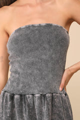 Cute Always Black Mineral Washed Ribbed Tiered Mini Dress