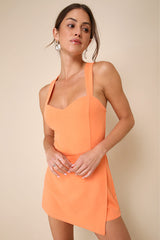 Latest Crush Orange Sleeveless Backless Skort Romper
