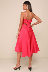 Days Like Today Magenta Satin Asymmetrical Tie-Back Midi Dress
