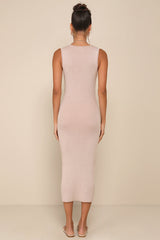 Positively Sophisticated Taupe Button-Front Midi Sweater Dress