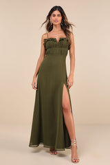 Exemplary Beauty Olive Green Sleeveless Tie-Back Maxi Dress