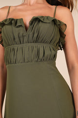 Exemplary Beauty Olive Green Sleeveless Tie-Back Maxi Dress