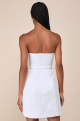 Especially Perfect White Taffeta Bow Cutout Strapless Mini Dress