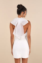 Simply Magnificent White Organza Halter Backless Mini Dress