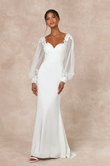 Timeless Adoration White Embroidered Bishop Sleeve Maxi Dress