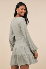 Adorable Option Heather Green Long Sleeve Mini Sweater Dress