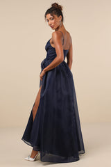 Authentic Glamour Navy Organza Sleeveless Cutout Maxi Dress