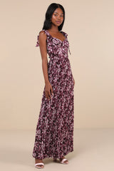 Illustrious Aura Plum Purple Floral Bustier Tie-Strap Maxi Dress