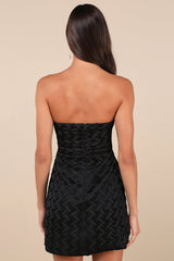 Modern Event Black Woven Texture Strapless Bodycon Mini Dress