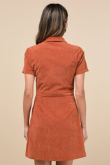 Go-Getter Girl Rust Orange Corduroy Mini Dress With Pockets