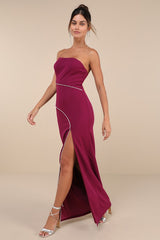 Elevated Sparkle Magenta Rhinestone Strapless Maxi Dress
