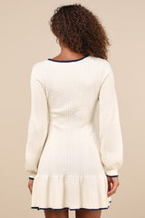 Coziest Poise Ivory Cable Knit Long Sleeve Sweater Mini Dress