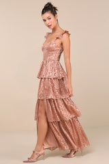 Stunning Glory Dusty Pink Floral Jacquard Tiered Maxi Dress