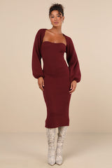 Autumn Aura Burgundy Ribbed Two-Piece Sweater Dress