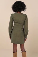 Posh Promise Olive Corduroy Long Sleeve Button-Up Mini Dress