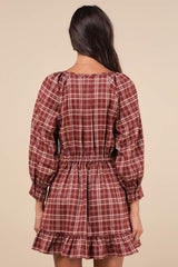 Autumn Perfection Red Plaid Mini Dress With Pockets