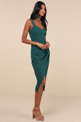 Always Beautiful Hunter Green Sleeveless Tulip Midi Dress