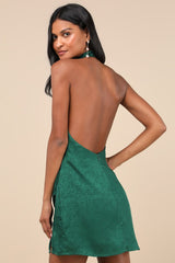 Simply a Stunner Emerald Jacquard Cowl Backless Mini Dress