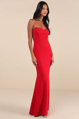 Iconic Arrival Red Strapless Bustier Mermaid Maxi Dress