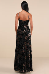 Effortless Celebration Black Floral Burnout A-Line Maxi Dress