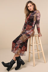 Aesthetic Adoration Multi Floral Mesh Long Sleeve Midi Dress