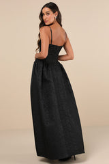 Gorgeous Extravagance Black Floral Jacquard Maxi Dress