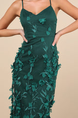 Limitless Adoration Emerald 3D Floral Embroidered Midi Dress